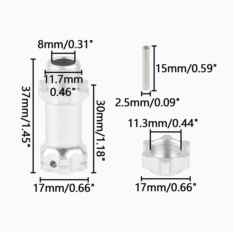 Rchobbytop 4pcs Aluminum 17mm Hex Adapter 30mm Extension Wheel Hub Drive Offset Width Extender with Anti-dust Cap Nuts for 1/8 RC On Road Car Off Road Truggy Truck Buggy Crawler  Silver - Image 3